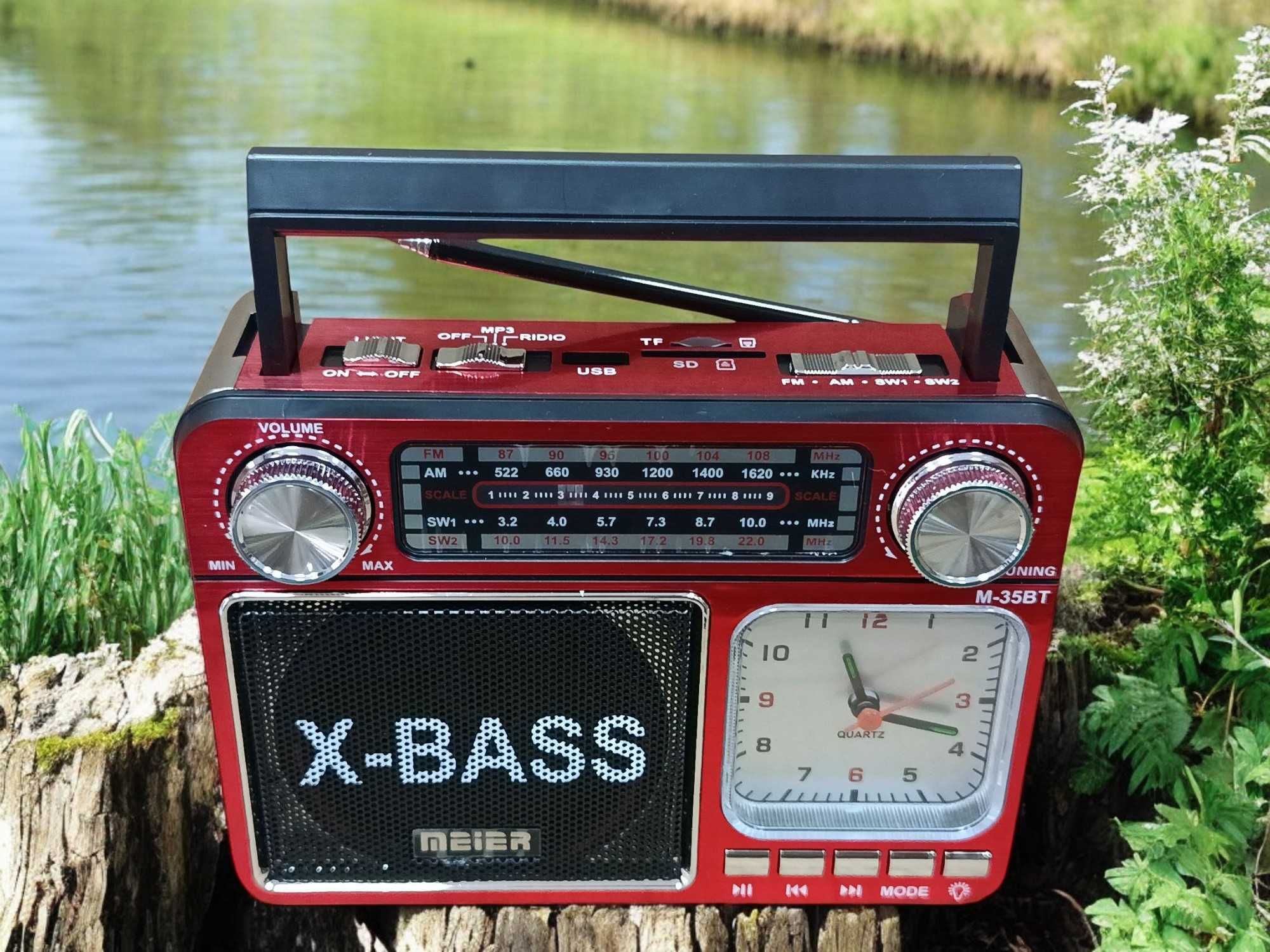 Radio z zegarem i latarką bluetooth MP3 USB czerwony Meier M-35BT