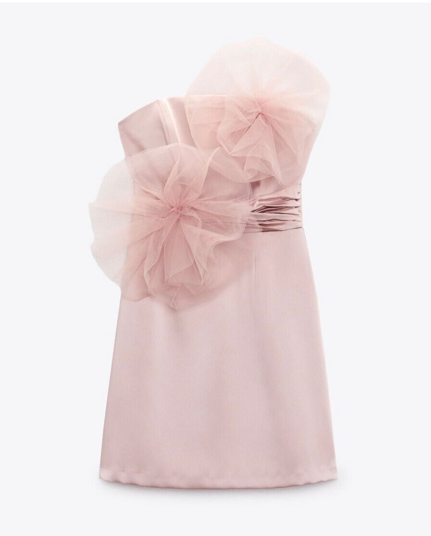 Sukienka Zara mini z różą bez ramiączek satynowana rozmiar M
