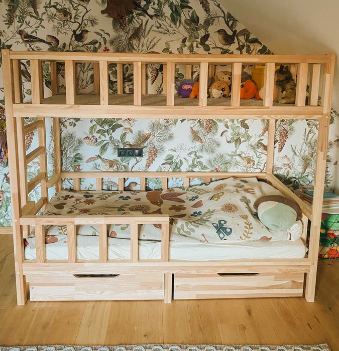 łóżko drewniane z antresolą piętrowe młodzieżowe dziecięce 90x180