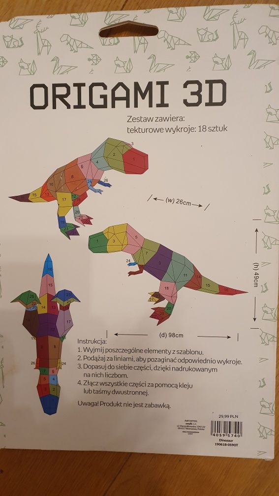 Orygami 3D dinozaur