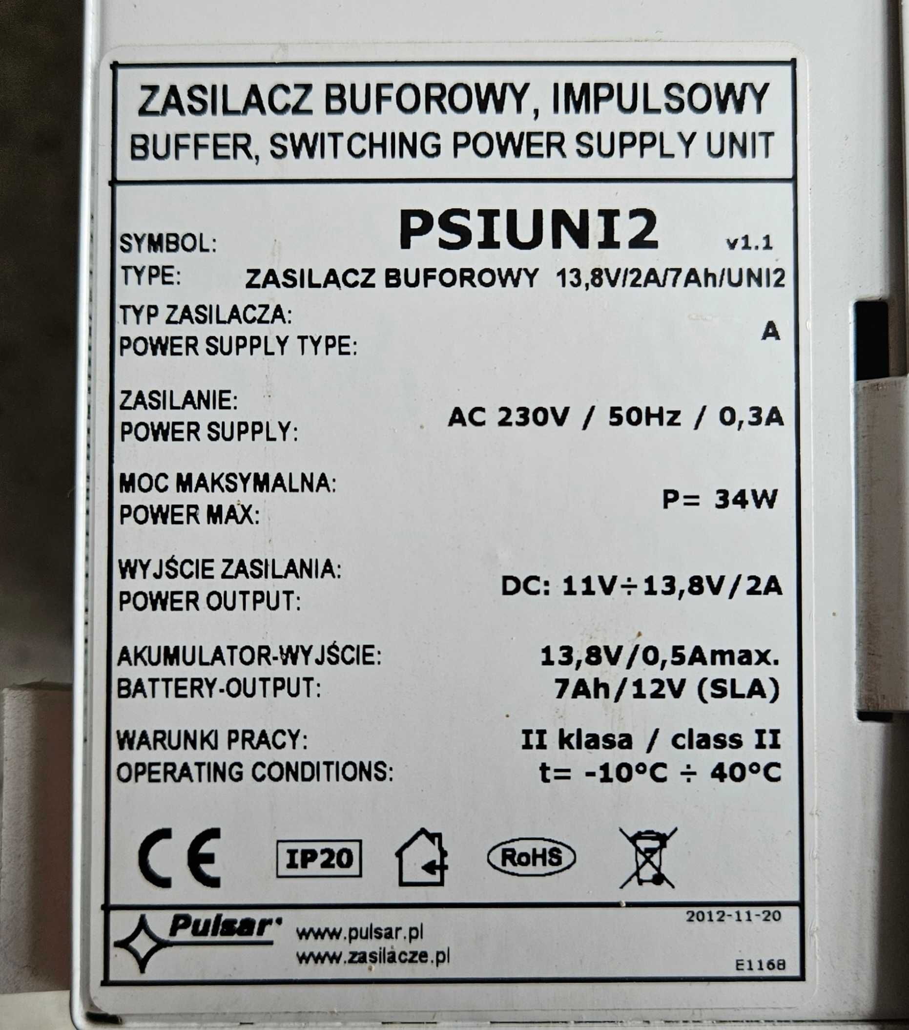 Zasilacz buforowy impulsowy Pulsar PSIUNI2 13,8V 2A 7Ah