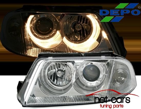 Reflektory Lampy przednie VW PASSAT B5 FL 3BG ANGEL EYES Chrom