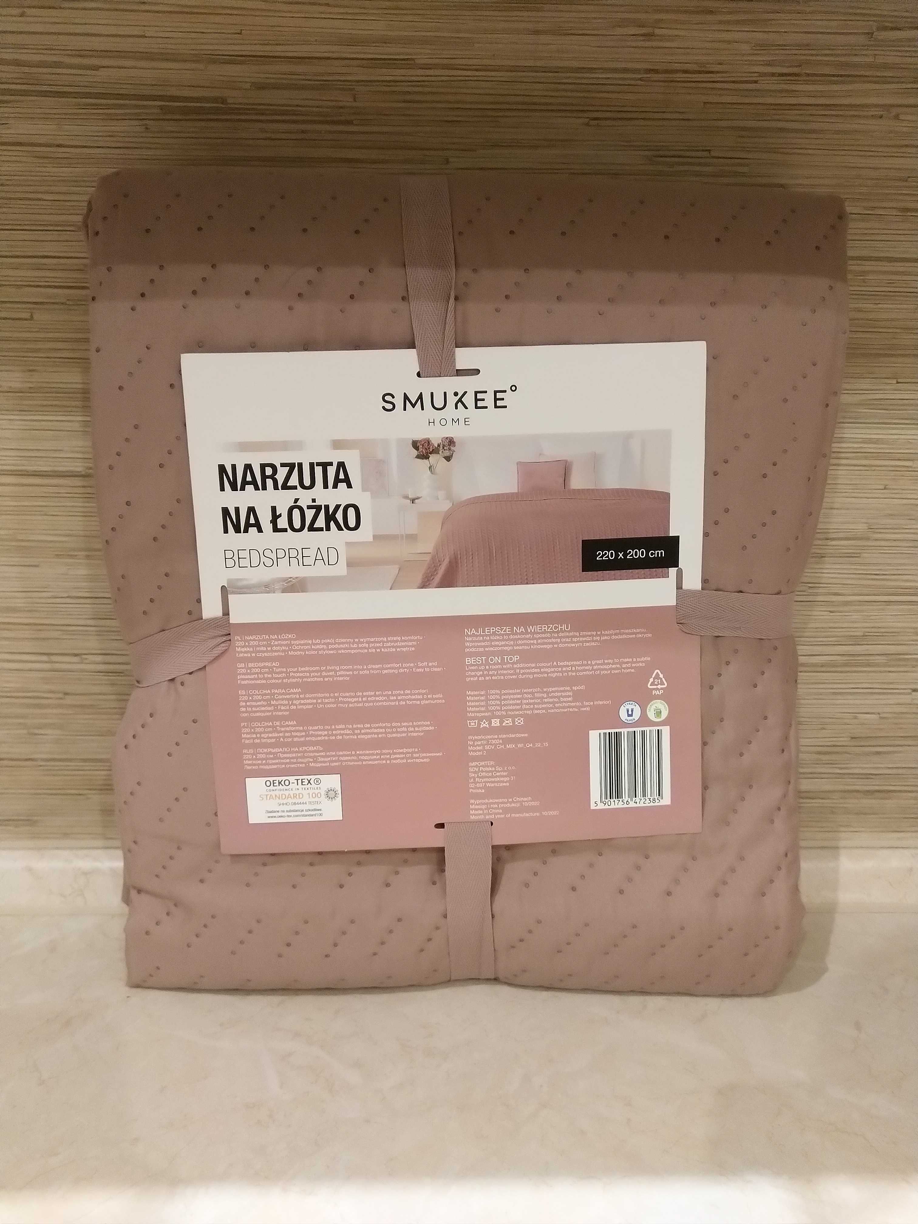NOWA Narzuta Na Łóżko Kapa 200 x 220 Kolor - pudrowy róż SMUKEE
