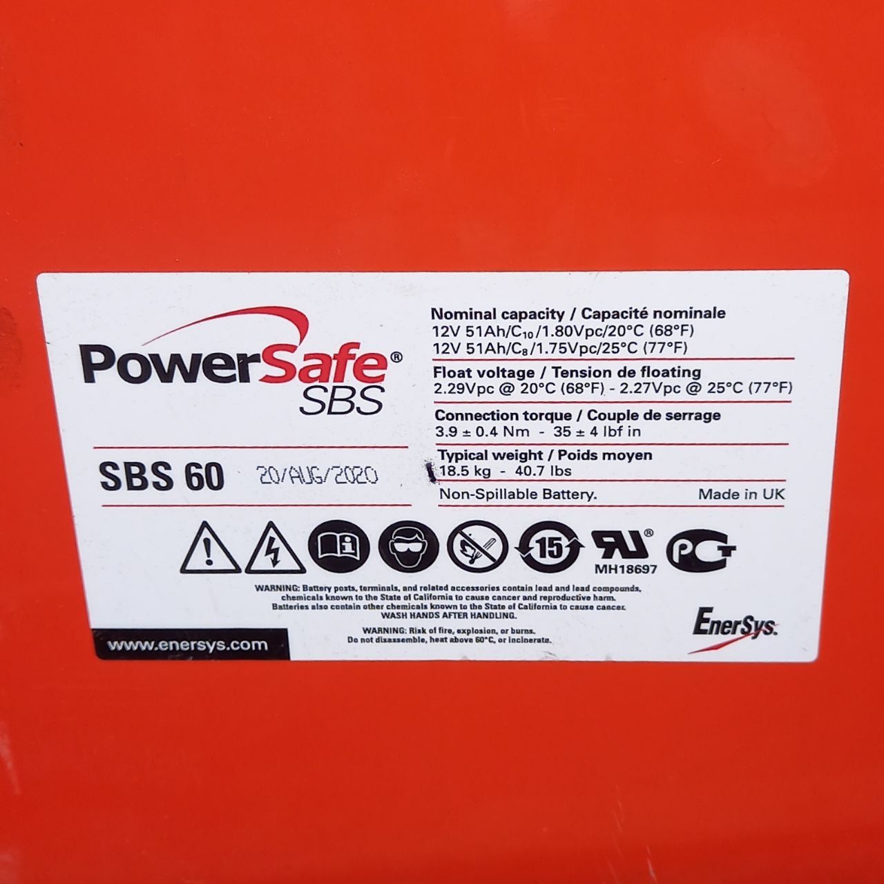 Akumulator trakcyjny PowerSafe AGM SBS 60 12V 51Ah