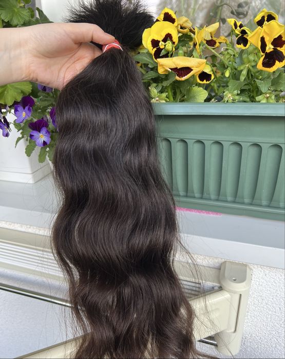 : Wlosy dziewicze falowane 53 cm 102 gr krecone braz