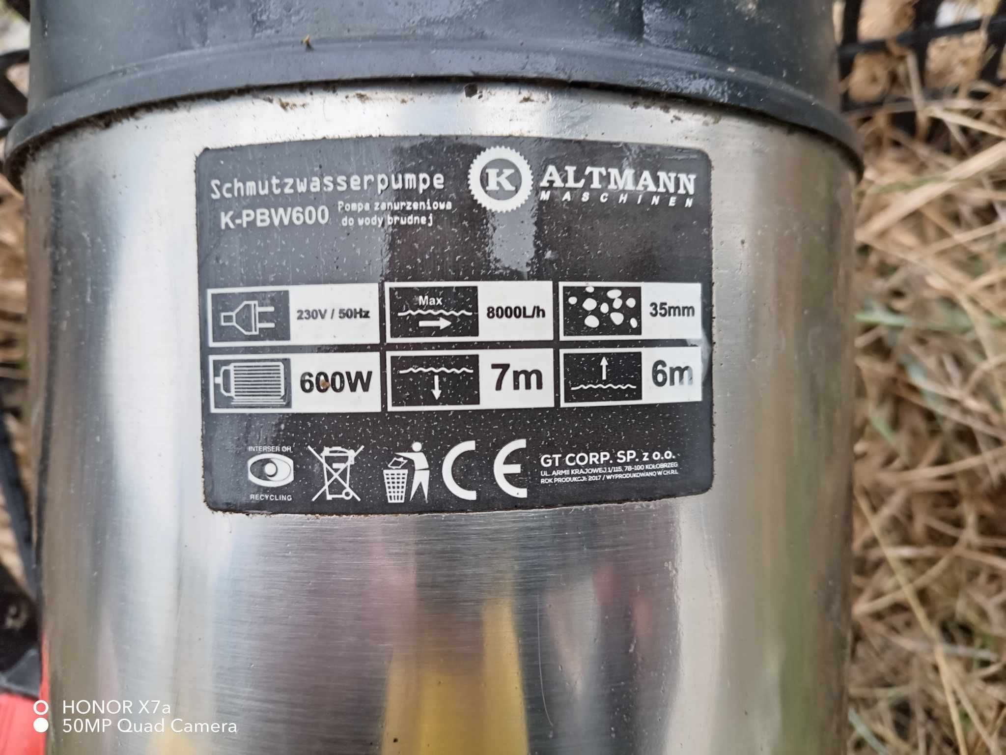 Pompa zanurzeniowa do wody  brudnej 600w KALTMANN 230v
