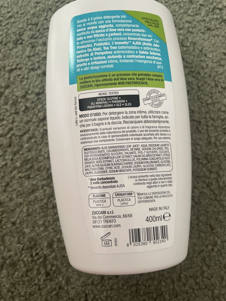 Zuccari Aloe Vera 400ml żel do higieny intymnej 0307