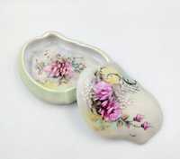 Porcelanowe puzdro puzderko malowane ręcznie kwiaty antyk pastelowe