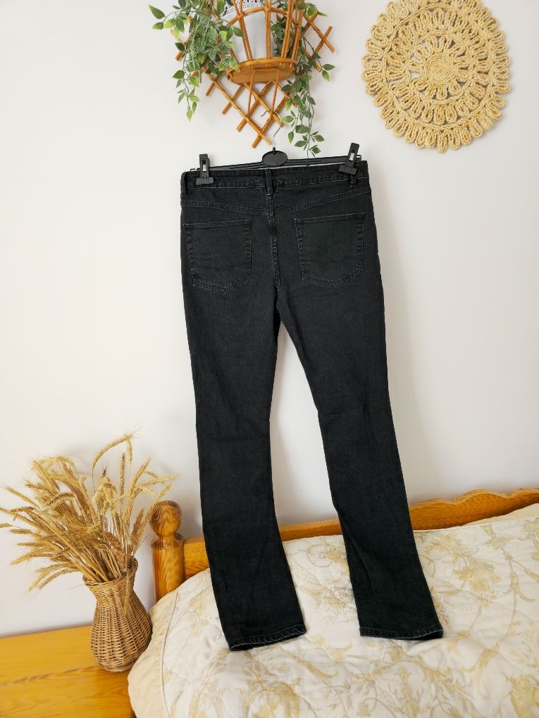 Czarne spodnie jeansy ASOS dziury na kolanach, wysoki stan, L XL
