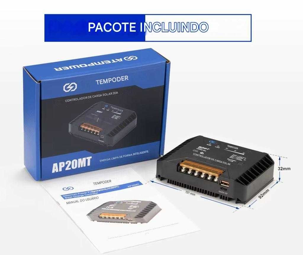 ATEMPOWER Controlador De Carga Solar MPPT  12V-24V, 20A modelo 2024