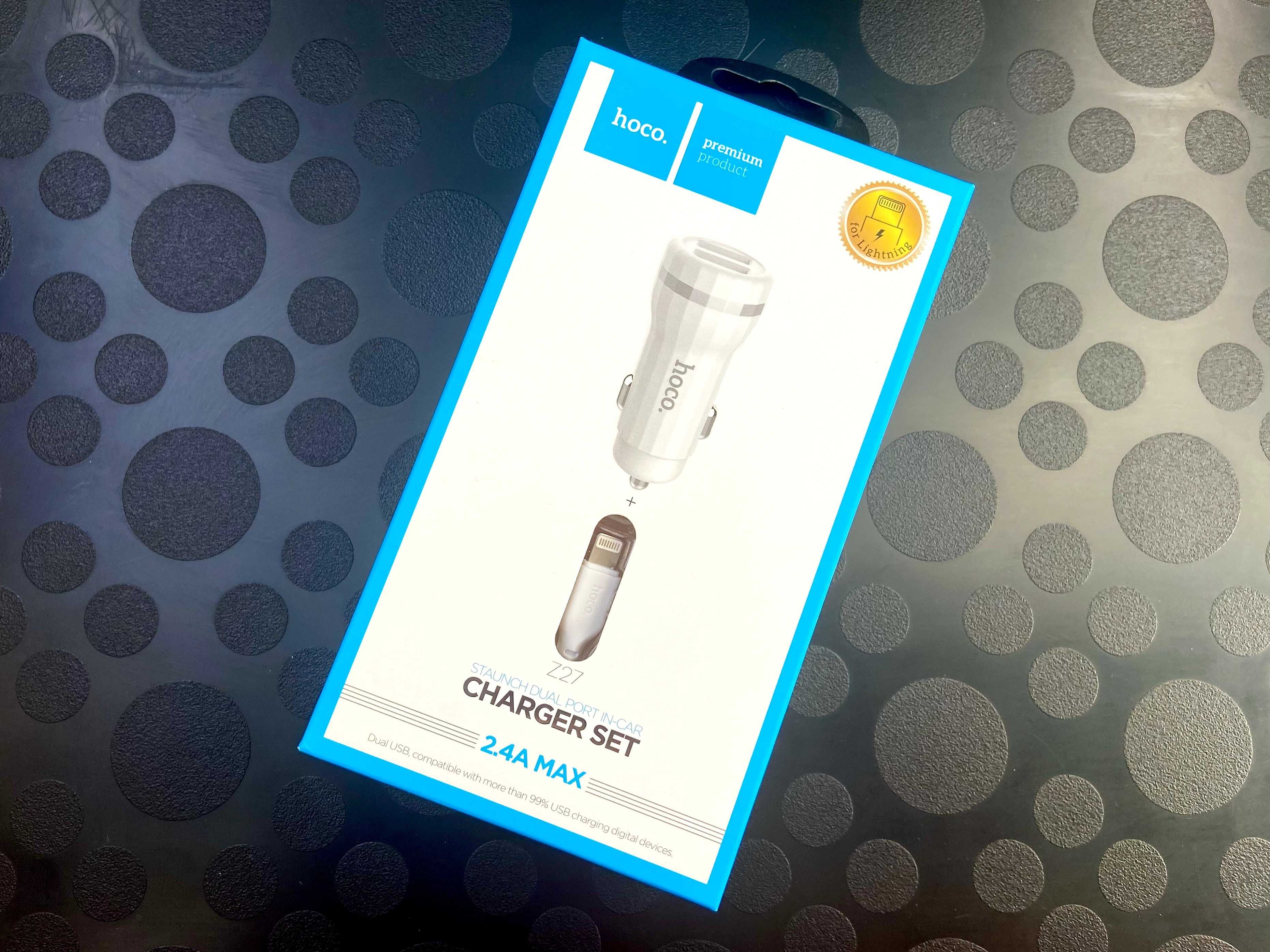 HOCO Зарядка авто в прикуриватель для Айфон USB 2шт + Кабель Лайтнінг