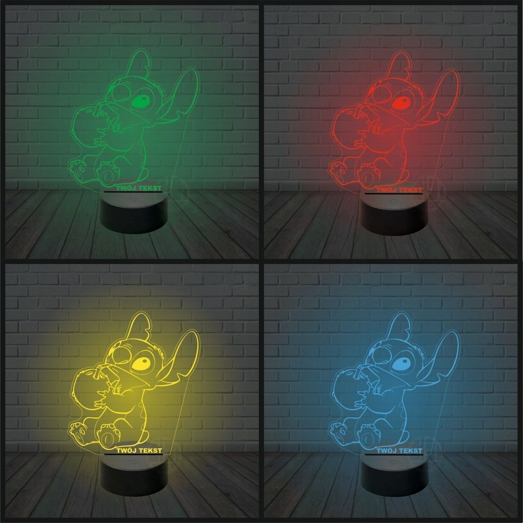 Lampka nocna na biurko 3d led imię grawer STICH 1