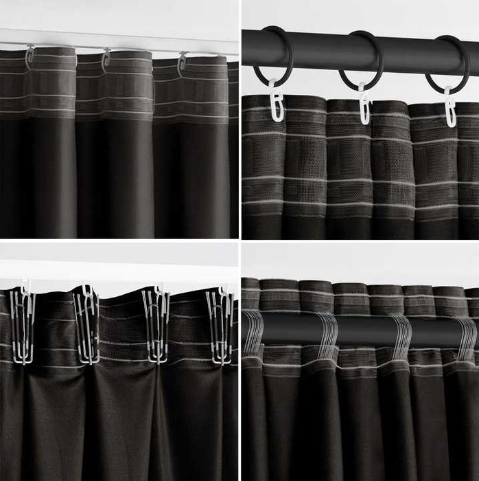 Zasłona welurowa velvet plus szarfa taśmie wave multi 140x270 Czarna