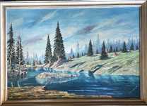 Obraz olejny na płótnie, 61,5 cm x 86,0 cm. Uroczysko Obraz podpisany