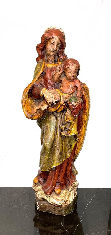 Santo imagem nossa senhora com menino, madeira policromada antiga