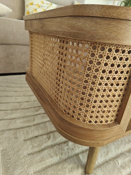 Stolik kawowy ława z półkami fabla Agata meble boho rattan półka