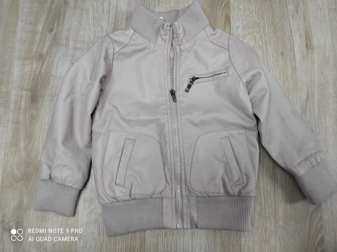 Kurtka eko skóra pilotka girl2girl  róż 110-116 i czapka H&M