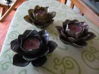 3 castiçais flor,3 tons diferentes,anos 90,Genevieve Lethu,Nunca usado