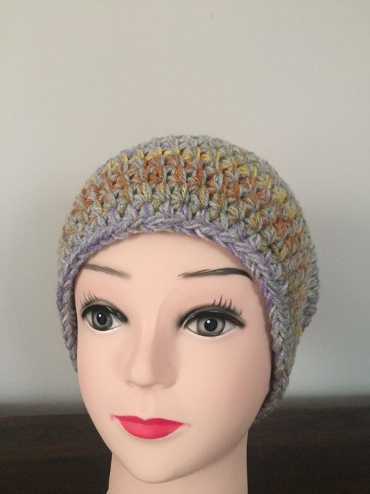 Czapka handmade beanie - szarość, brązy, melanż, szydełko