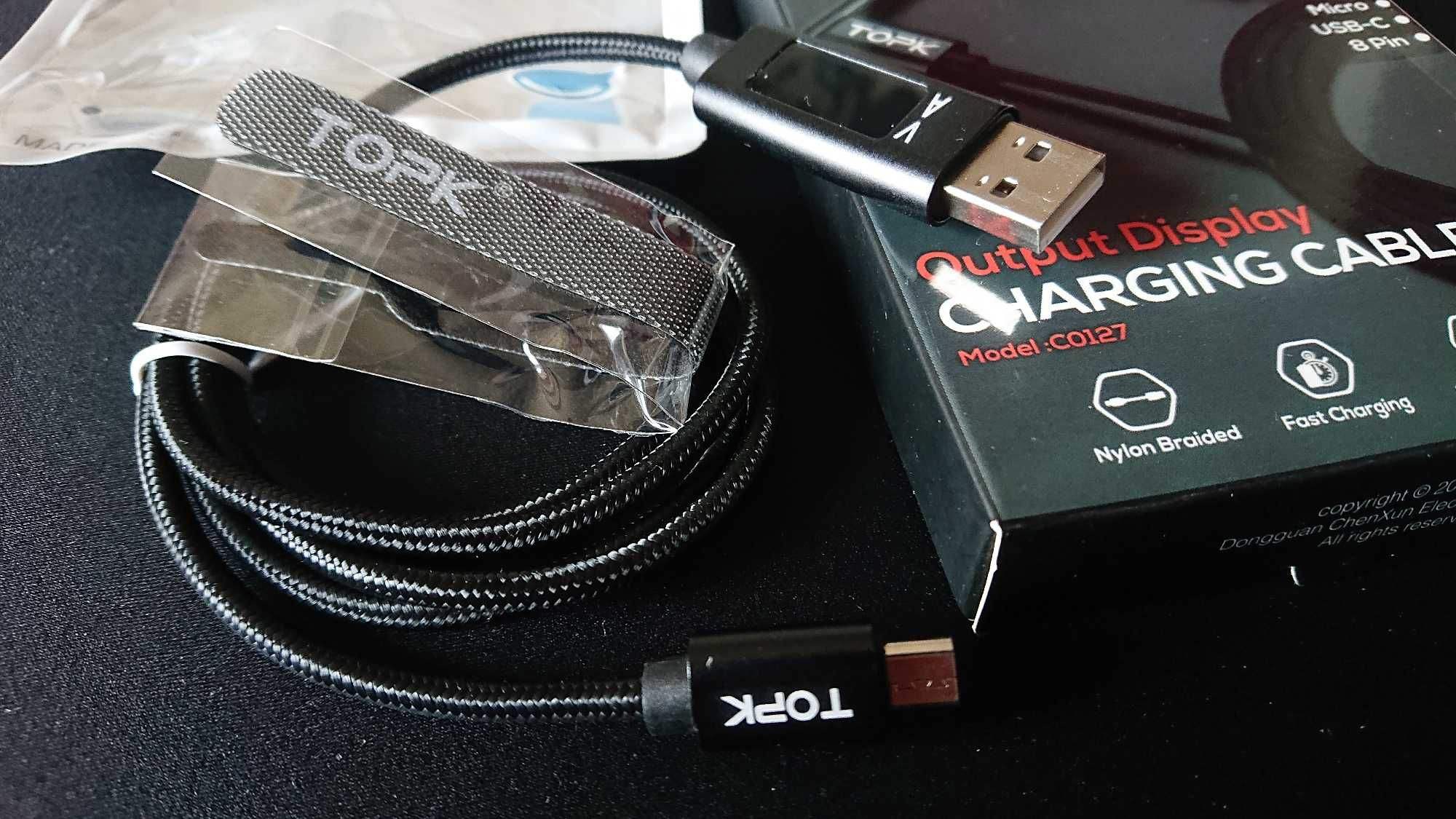 Кабель USB - microUSB TOPK с индикацией напряжения и тока