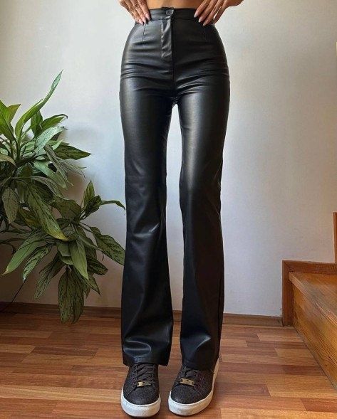 Брюки кльош з еко-шкіри утеплені best fashion