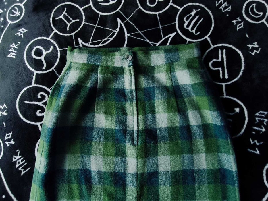Spódnica midi w kratę retro vintage wełna