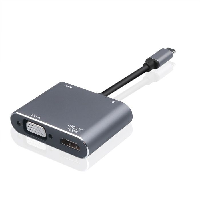 2 монитора! Адаптер 4в1 Type-C to HDMI, VGA, USB 3.0, Charging DeX/Mac