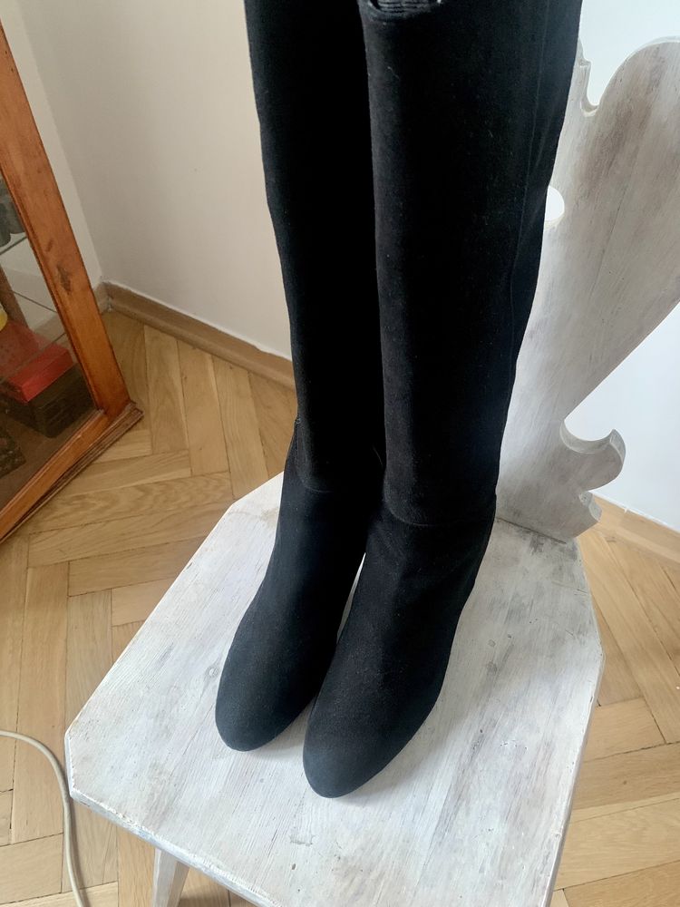 Włoskie czarne kozaki Evaluna designerski obcas