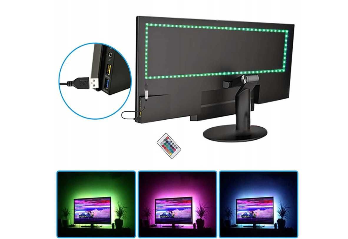 Nowoczesna Taśma Led RGB USB 5m Podświetlenie TV + Pilot *Wyprzedaż*