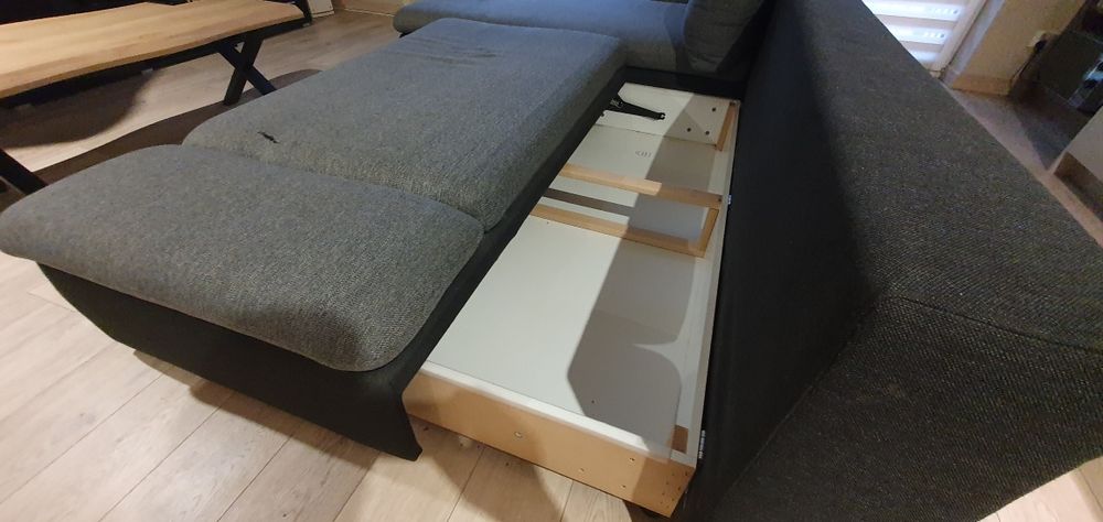 Narożnik z funkcją spania, wypoczynek czarno szary