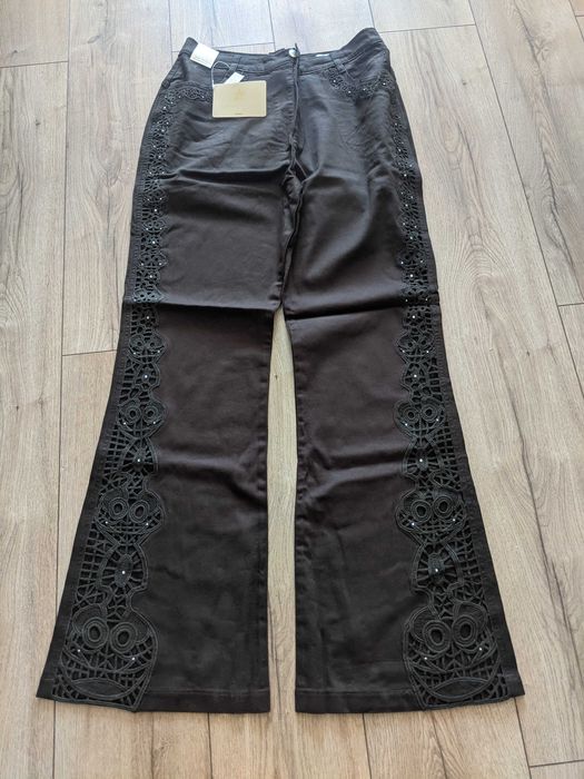 Lafei Nier spodnie damskie 42 gipiura elastyczne dzwony efektownepas92