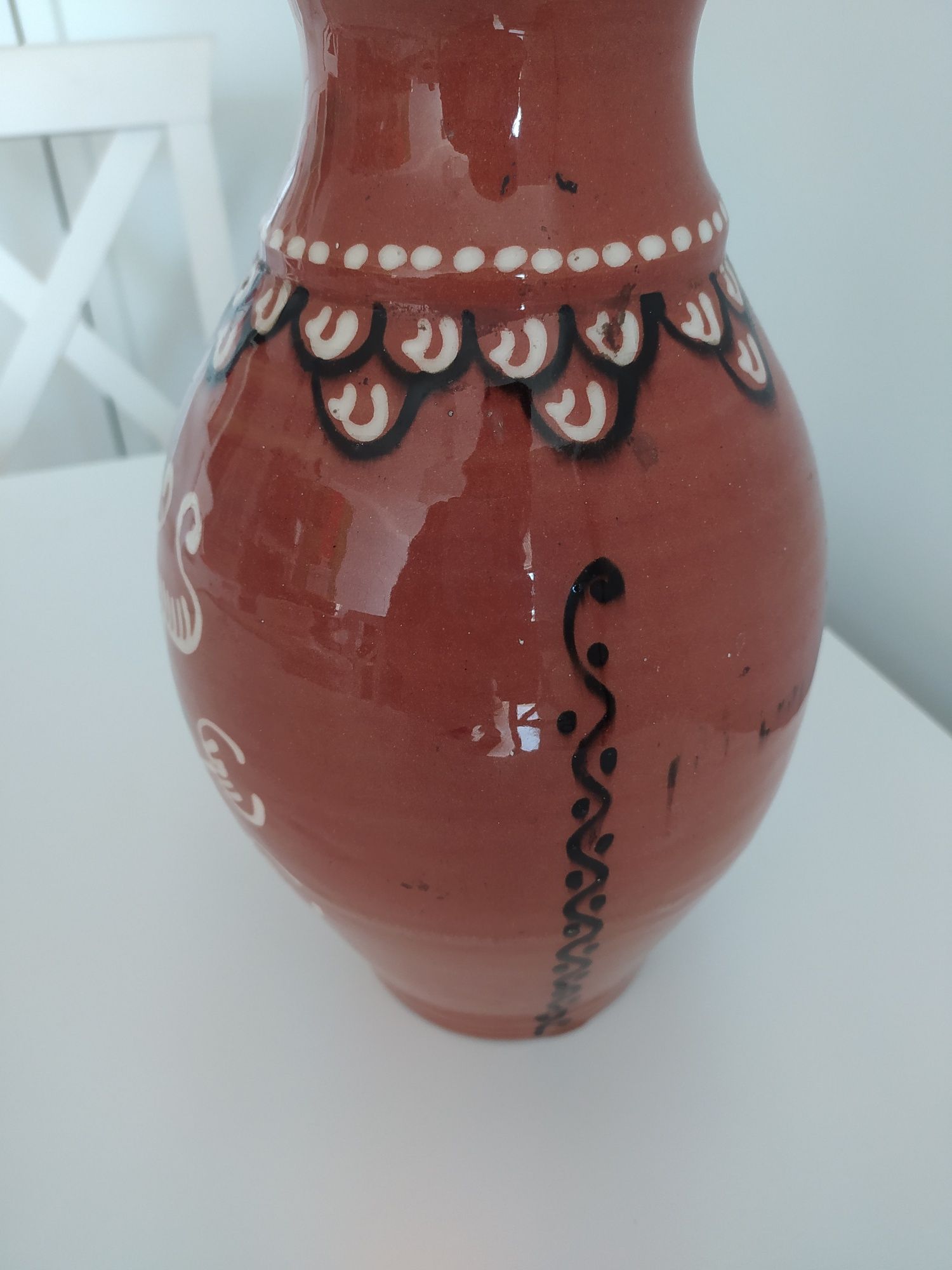 Wazon ceramika Cepelia Kartuzy, 27 cm ręcznie malowany PRL