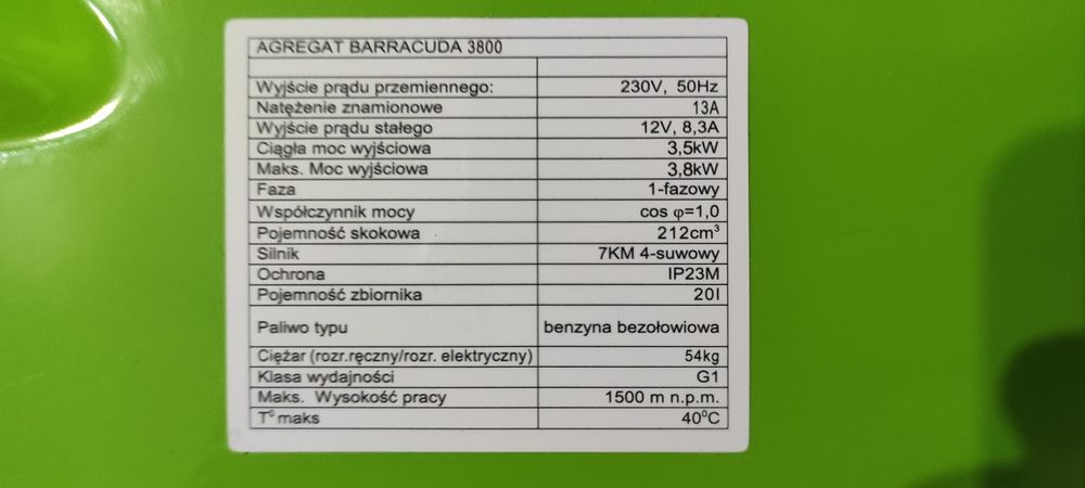 Електрогенератор 5кВт 1F Barracuda 3800 електрозапуск