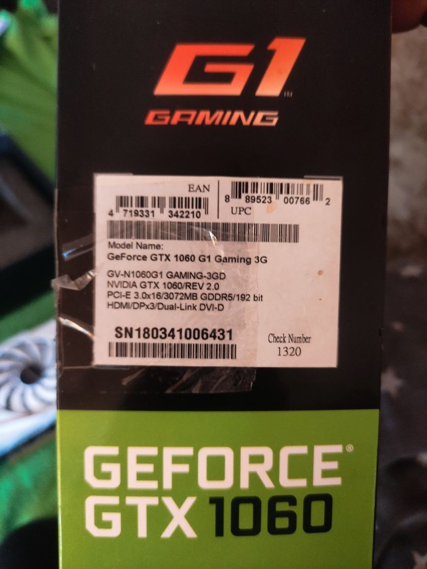 Видеокарта gigabyte g1 gtx1060 3gb custom ( с коробкой )