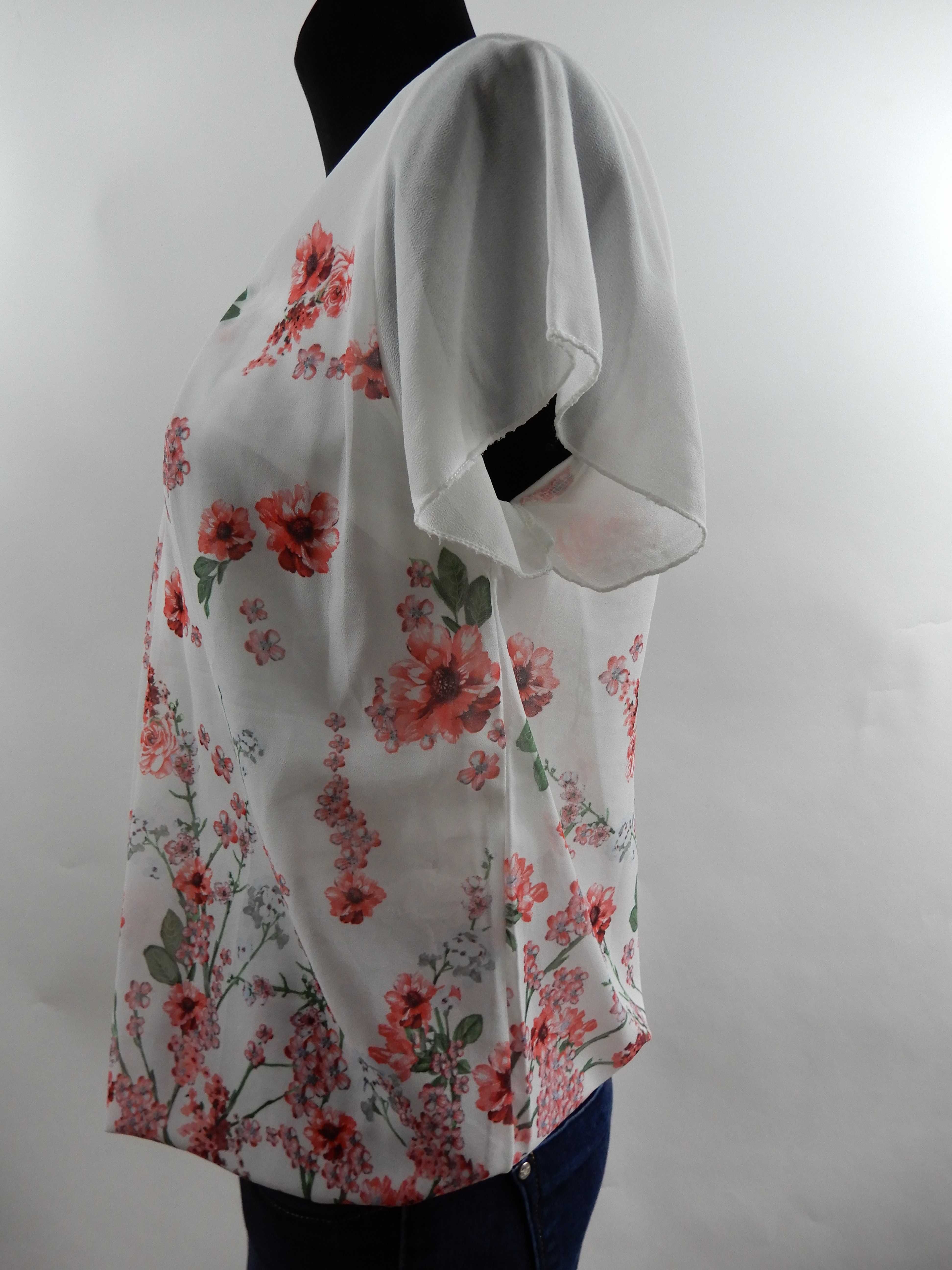 Bluzka elegancka w kwiaty biała krótki rękaw 36 S