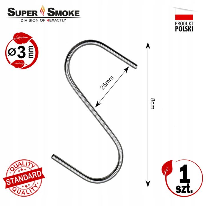 Hak Wędzarniczy Super Smoke nieostry do wędlin 3mm 8cm Standard