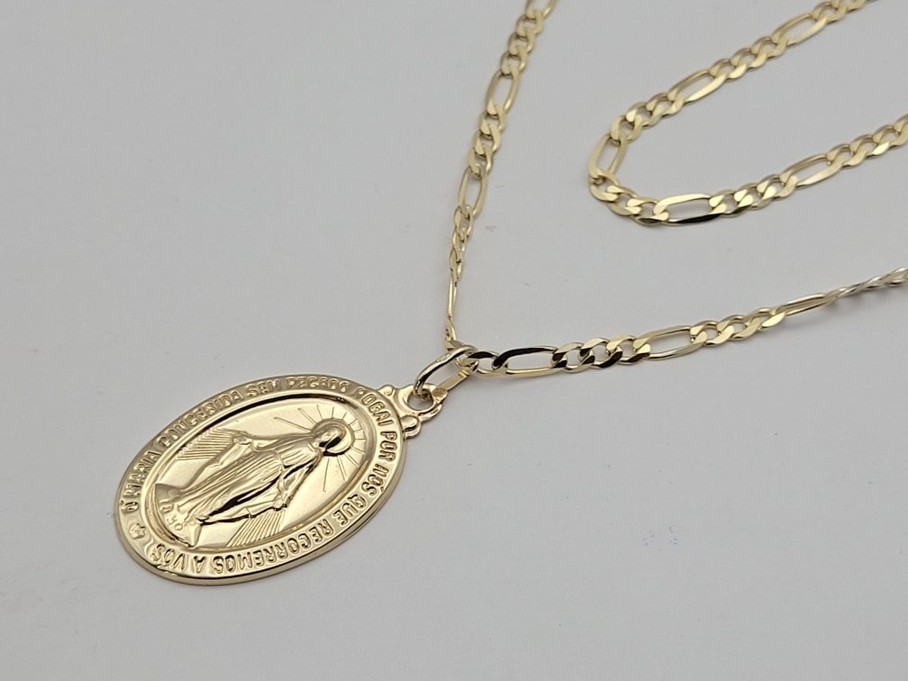 Nowy złoty łańcuszek z medalikiem złoto próby 585, Figaro Matka Boska