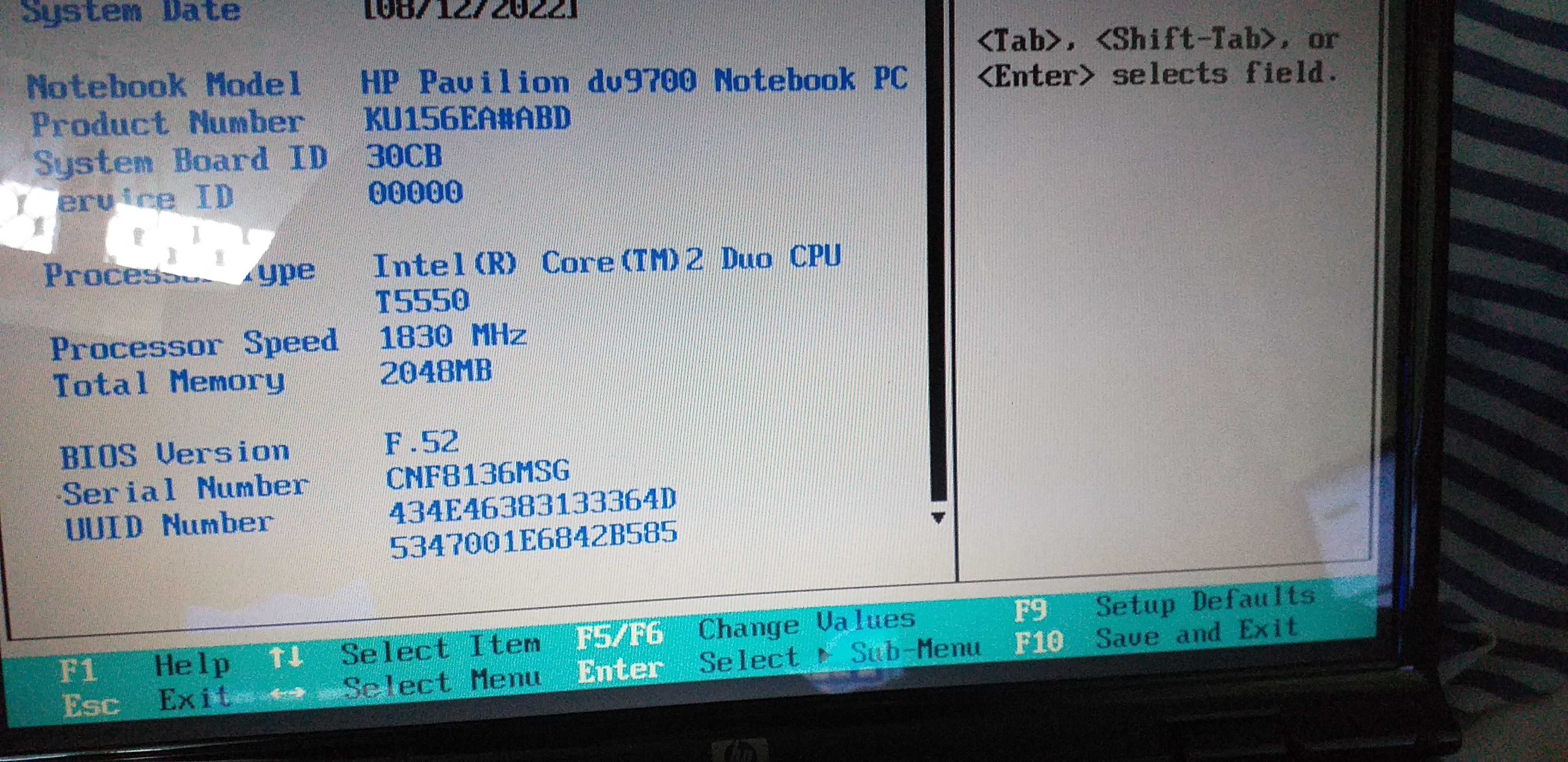 Laptop hp Pawilion dv9700