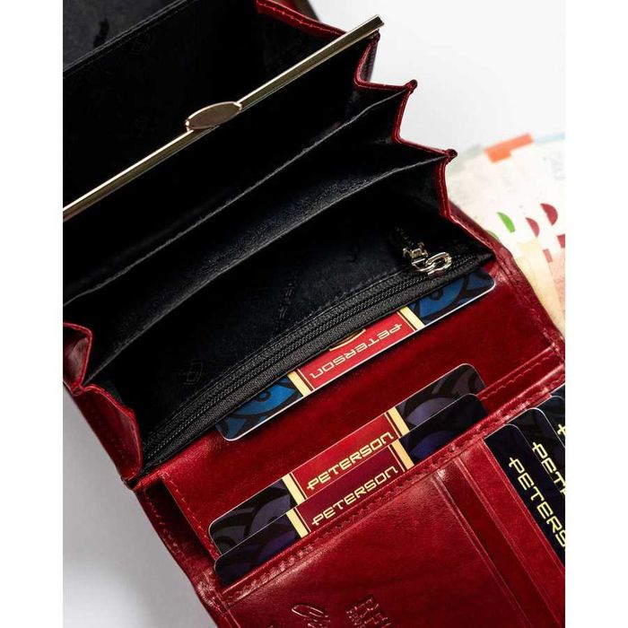 PETERSON portfel damski skórzany elegancki z biglem P224 czerwony