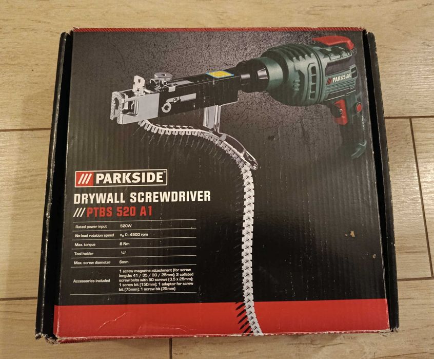 Wkrętarka taśmowa do płyt Parkside PTBS 520 A1 + wkręty PSBS 3 A1
