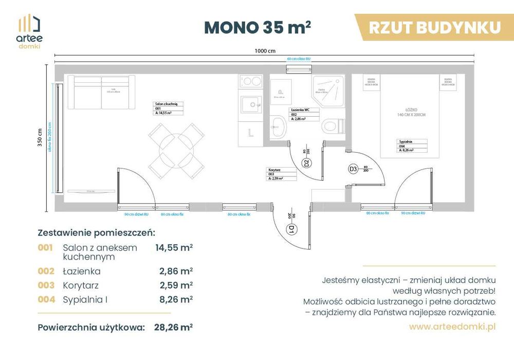 Dom drewniany • modułowy 35 m² • całoroczny • na zgłoszenie • mobilny