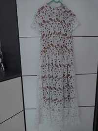 Sukienka BOOHOO biała koronka midi L 40 elegancka