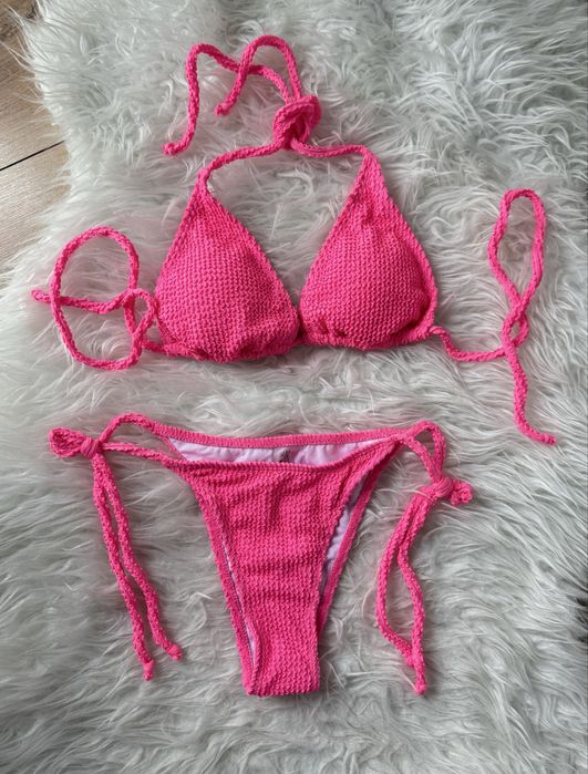 Kostium Stroój kąpielowy dwucześciowy rozowy wiazany nowy S