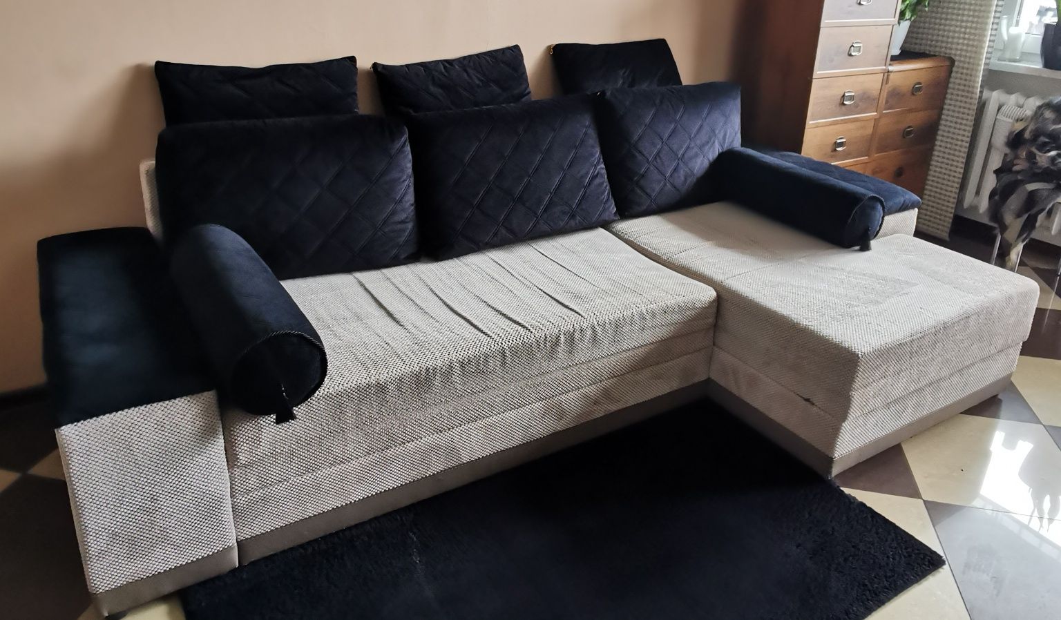 Narożnik lewy kanapa łóżko wersalka sofa szara czarna
