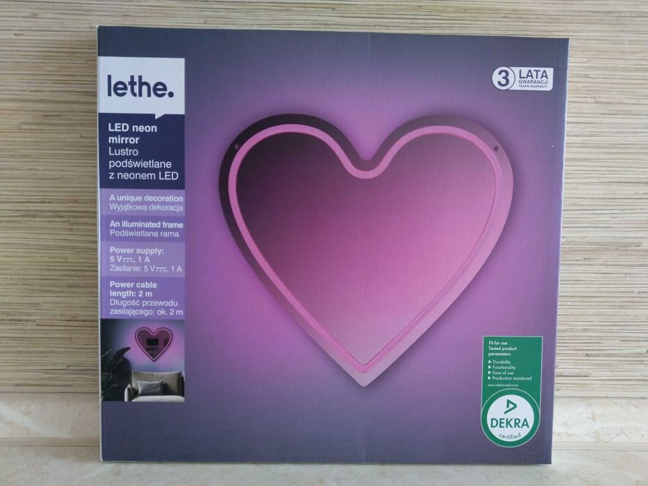 NOWE Lustro Podświetlane z Neonem LED Serce z Podświetleniem LETHE