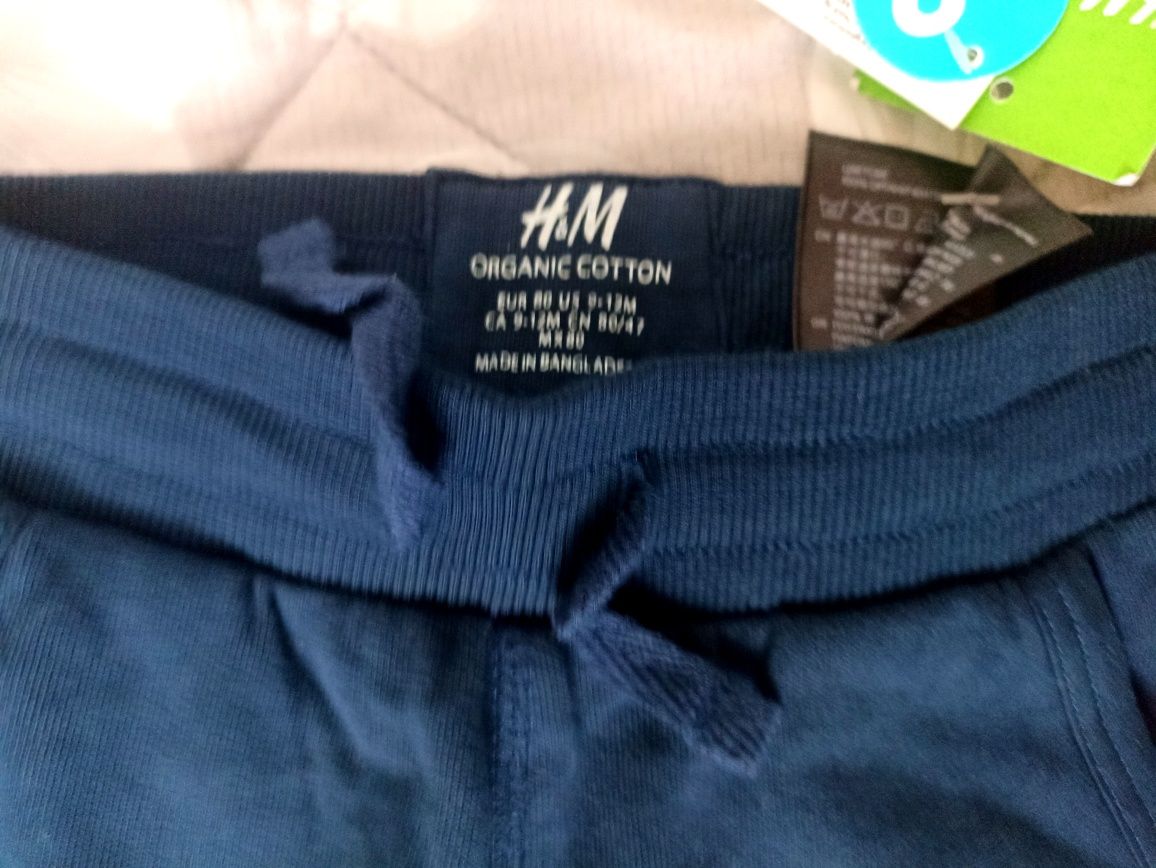 Spodnie 86 92 chłopięce granatowe dresowe H&M NOWE organiczna bawełna
