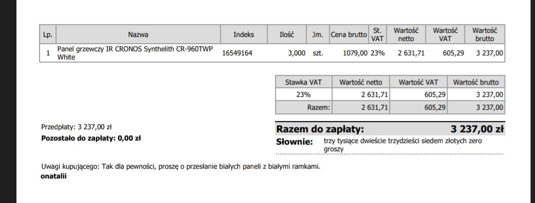Panel grzewczy / grzejnik IR CRONOS Synthelith CR-960TWP
White