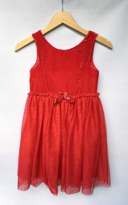 Sukienka Czerwona H&M 140 9 10 lat Tiul Welur