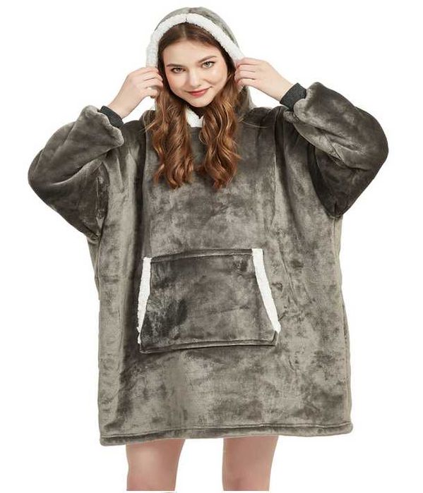 Ciepła Bluza Oversize XXL Koc Włochacz Futrzak 2w1 KOCOBLUZA szara