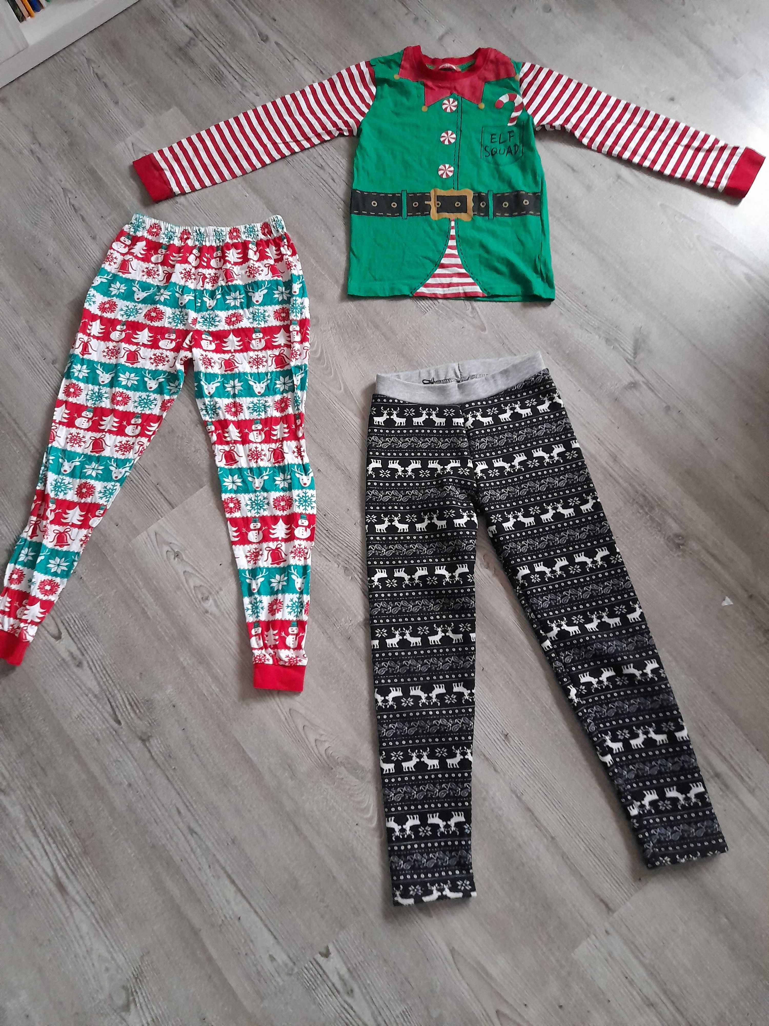 Zestaw ubrań świątecznych,ciepłe spodnie,bluzka elfa, piżama 146 cm